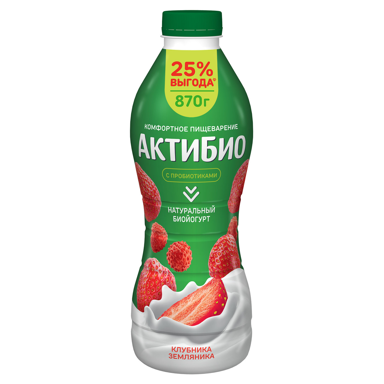 АКТИБИО Йогурт питьевой Актибио клубника-земляника 1.5%, 870г